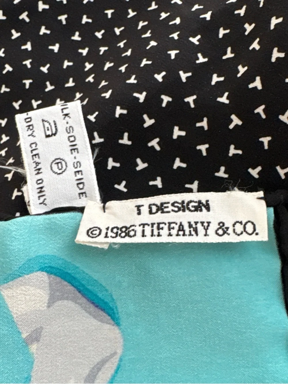 Tiffany & Co. Black and Blue Silk Square Scarf with Bows
